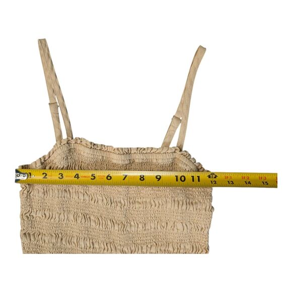 Universal Thread XS Beige Smocked Linen Jumpsuit Wide Leg Cream Tan Sleeveless - Picture 5 of 10